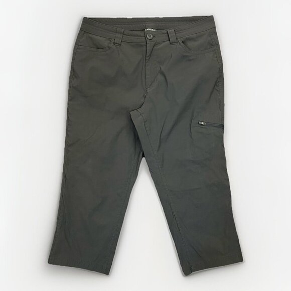 Eddie Bauer Women's Capri Pants Size 10 Gray Cargo Pocket Mid Rise Stretch EUC - Picture 1 of 15